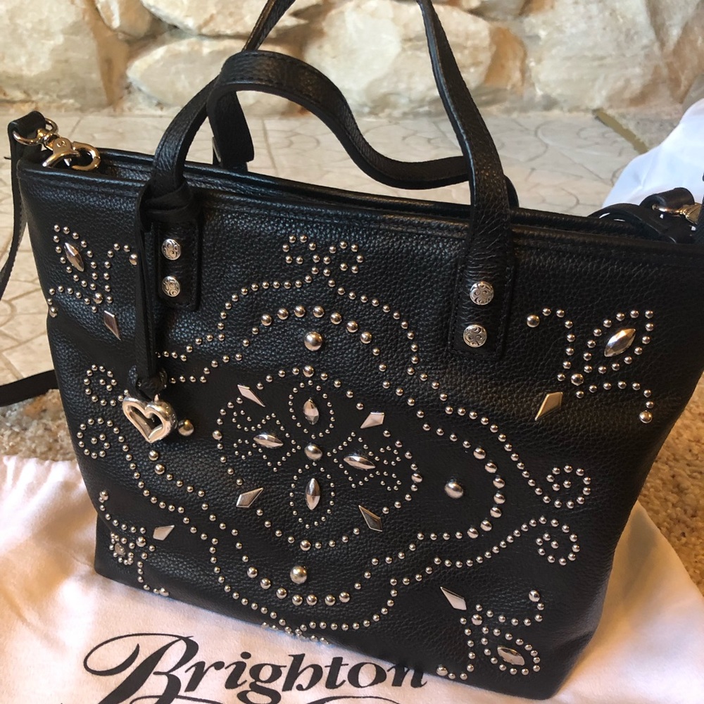 Brighton Black Satchel With Silver Embellishments